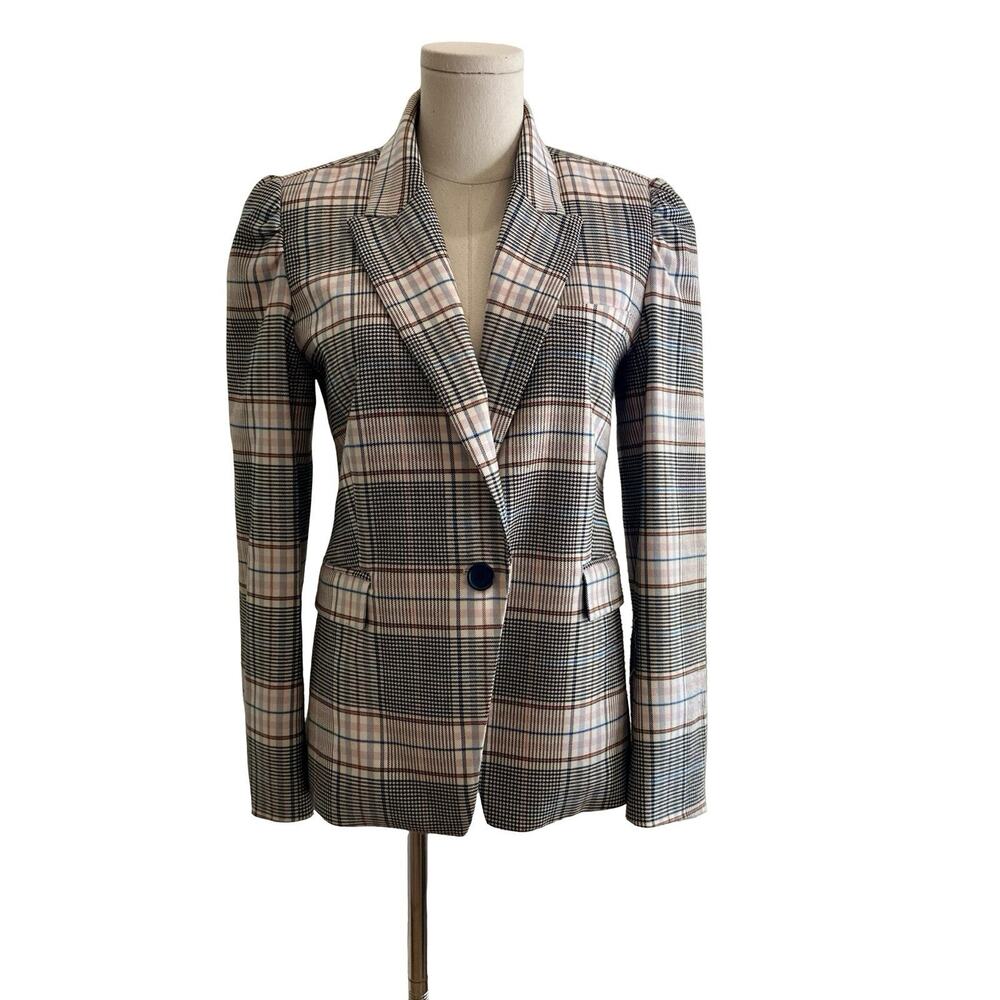 Riley & Rae "Fitz" Plaid Blazer Size 4 Puff Shoulder Work Academia Preppy